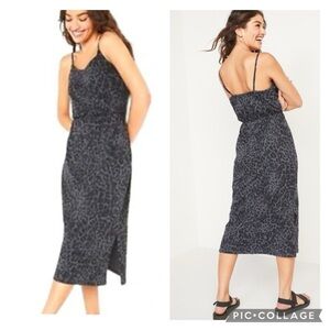 Old Navy Gray Leopard Waist Defined Cami Dress Cotton NEW Size XL